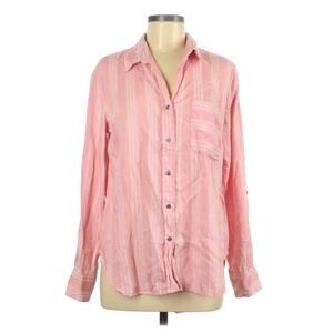 BILLY T Pink Striped Collared Long Sleeve Button-Up Shirt Womens Size Med Barbie